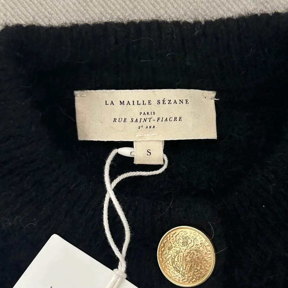 Sezane Othello Black Cardigan with Gold Buttons - Picture 6 of 9